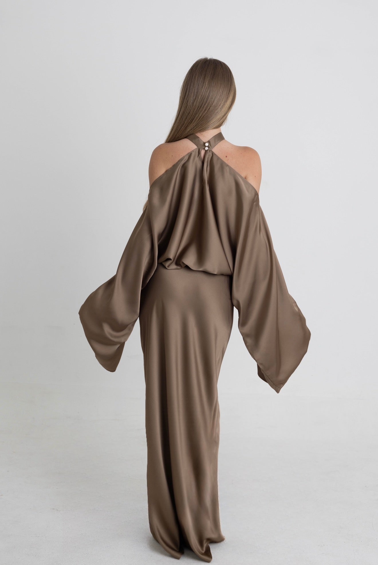 Mocha Satin Maxi Set