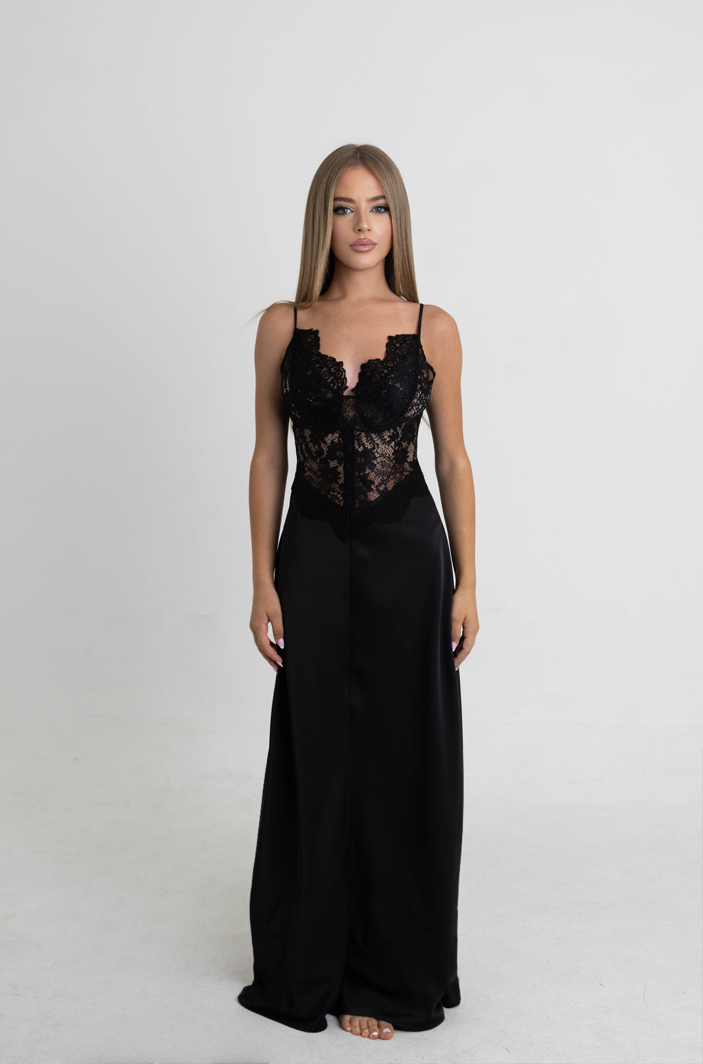Noir Lace Satin Dress