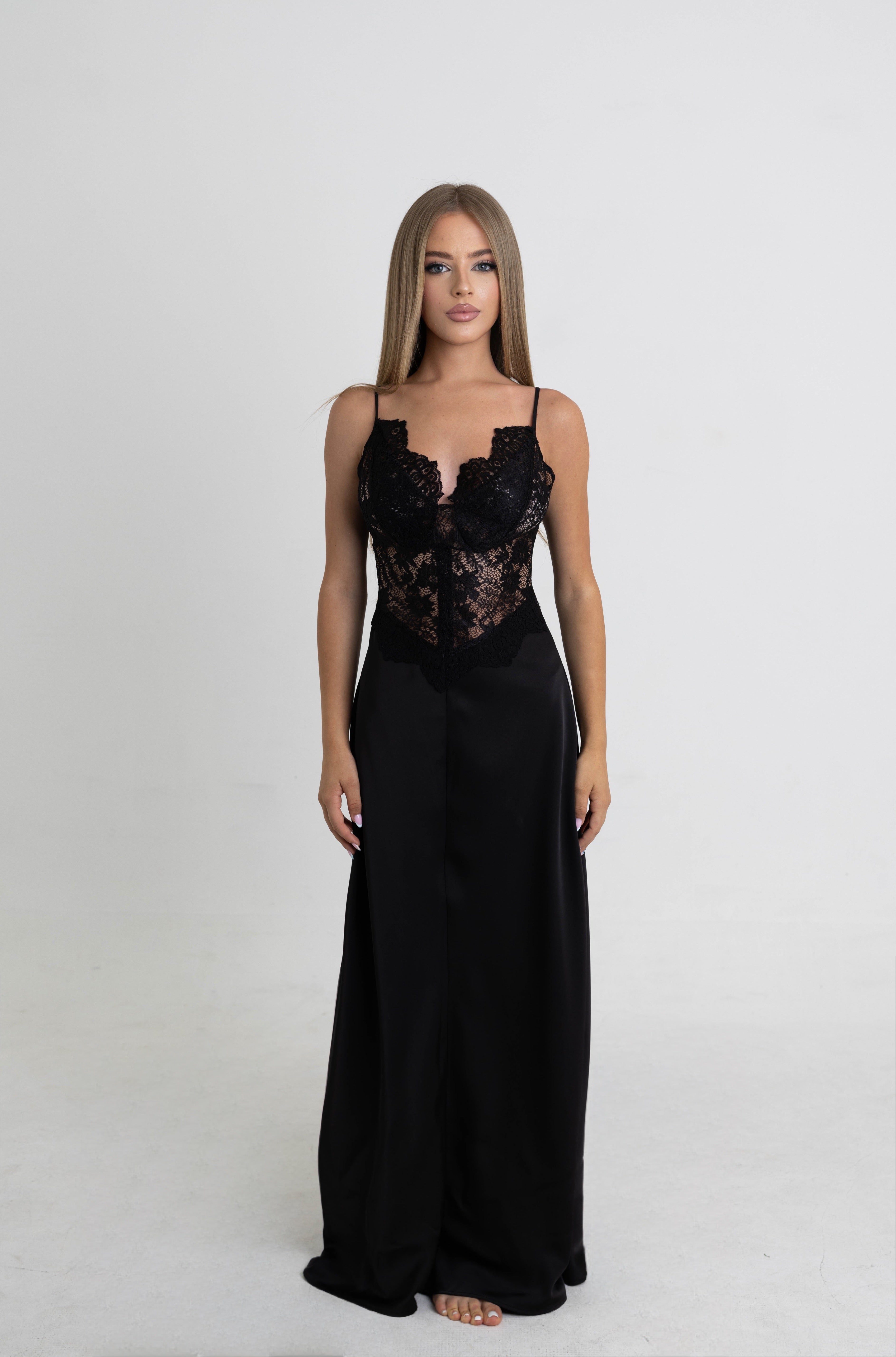Noir Lace Satin Dress