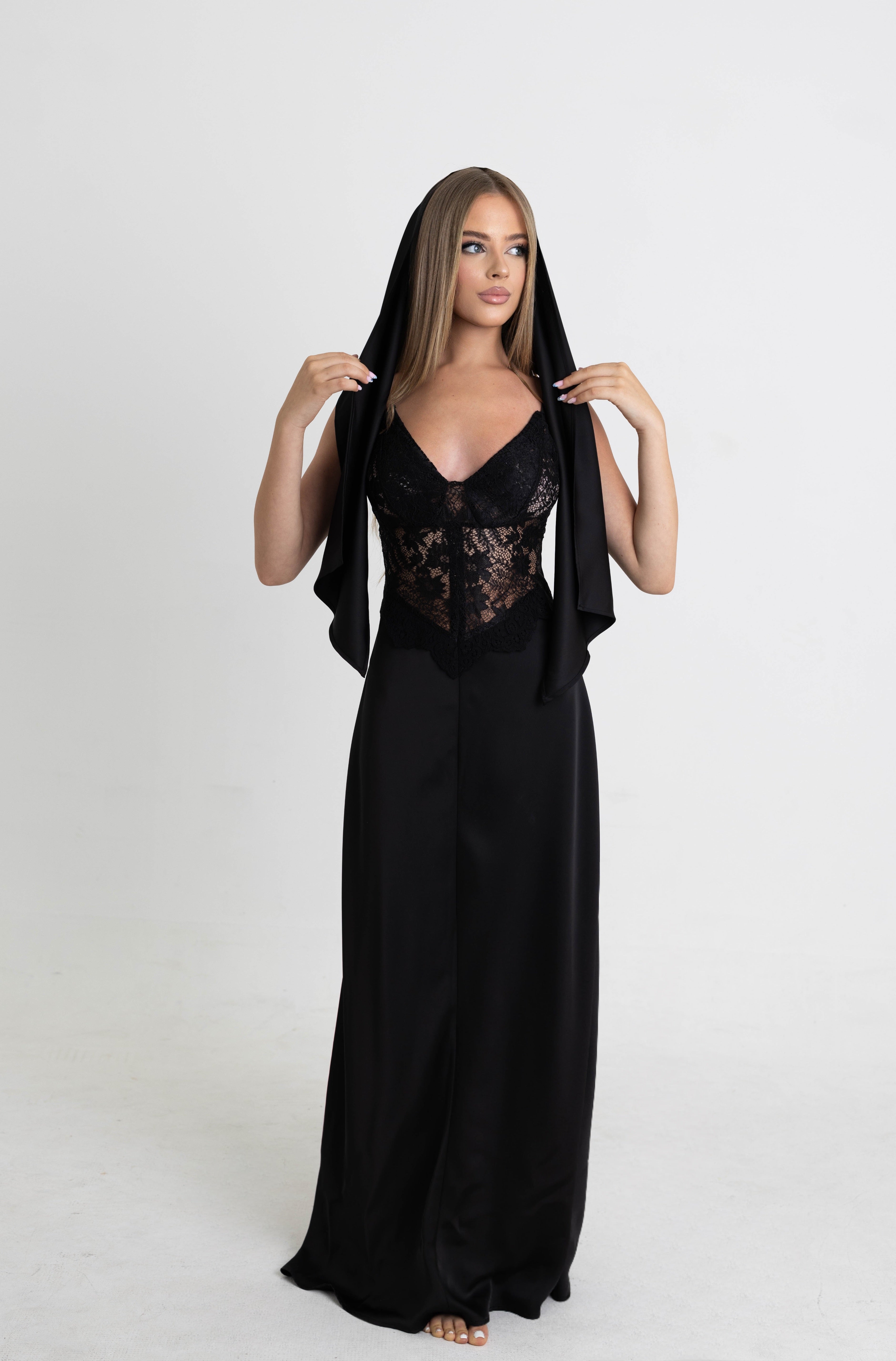 Noir Lace Satin Dress